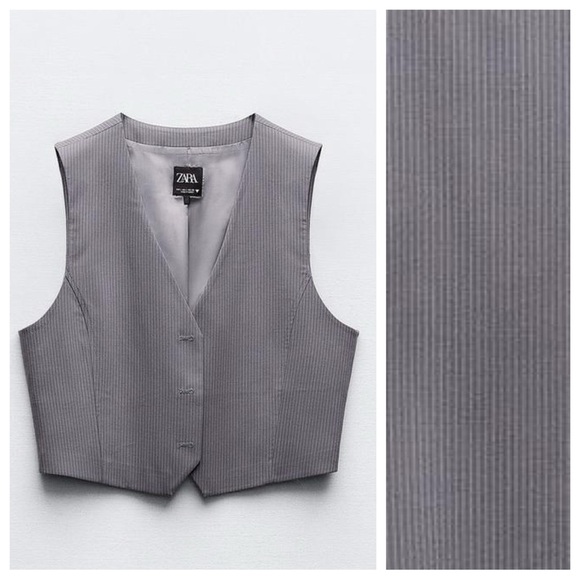 NWT. Zara Light Grey Pin Striped V-neck Waistcoat. Size XS. - Picture 5 of 11